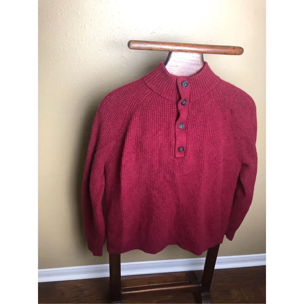Banana Republic Wool Blend Henley Sweater XL Burgundy Button Neck